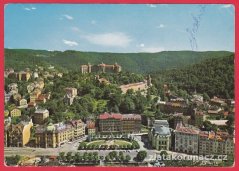 Karlovy Vary - pohled na lázeňskou čtvrť přes řeku Teplou