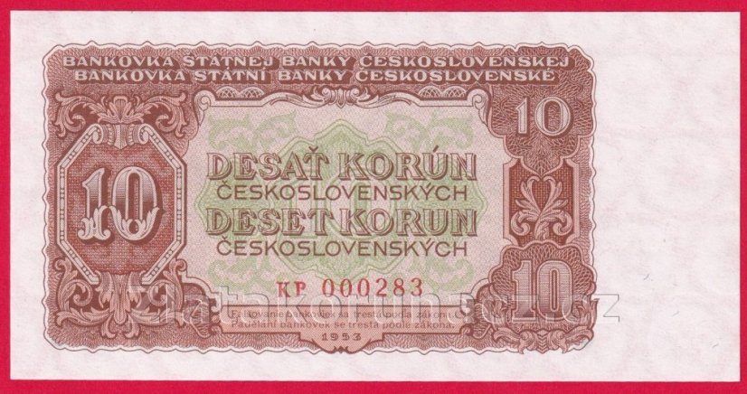 10 Kčs 1953 KP 000283- český číslovač