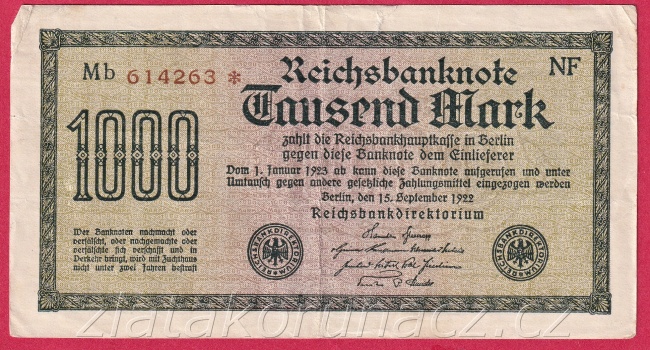 Německo - 1000 mark 15.9.1922 - série Mb-NF