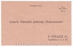 Tiskopis - Loterii Národní Jednoty Pošumavské - 1926