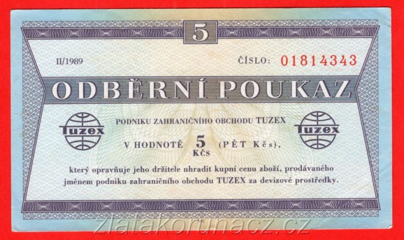 5 Tkčs - Tuzexová poukázka 1989/II