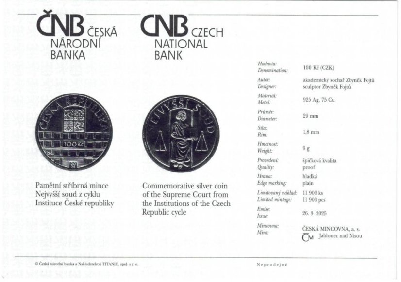 2025 - 100Kč Nejvyšší soud Proof