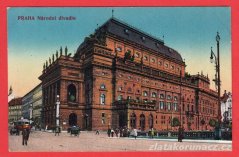 Praha - Národní divadlo, pohled zleva, lidé, tramvaj, kočár