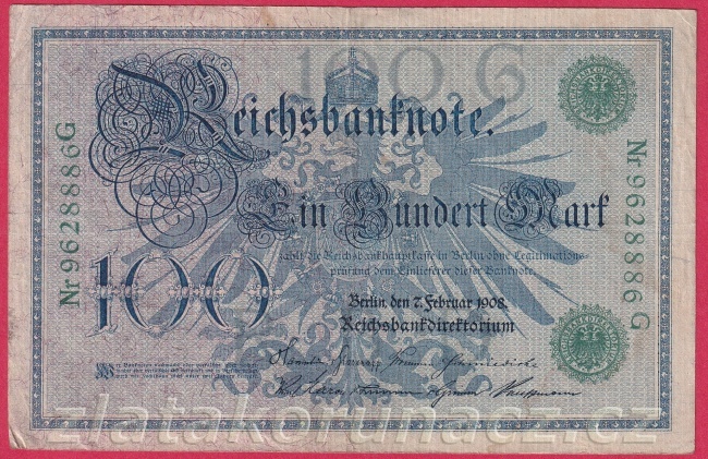 Německo - 100 mark 7.2.1908 - série G-zelená