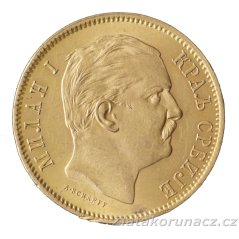 Zlatá mince Srbsko - 10 Dinar 1882 V