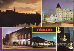 Tábor - pohled přes Jordán, reklamy v ulicích města
