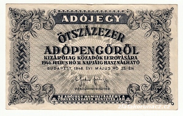 Maďarsko - 500 000 Adópengö 1946