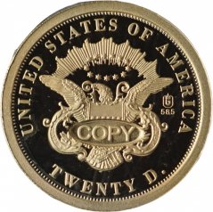 Zlatá medaile s námětem americké 20 dolarové mince 1849