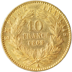 Zlatá mince - Francie 10 Frank 1868 A