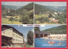 Horní Lomná - obec, střed obce, škola v př., bazén