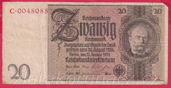 Německo - 20 Reichsmark 22.1.1929 - série C- 8 m.č.