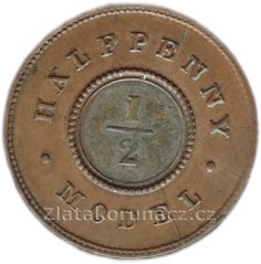 Anglie - 1/2 penny 1844 Model