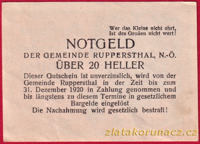 Ruppersthal - 20 haléřů - 1920