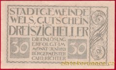 Wels - 30 haléřů - 1921 - zeleno-hnědá