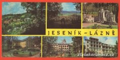Jeseník - lázně - celk. pohled, pohled z vyhlídky, pomník, hrad, sanatorium, LD