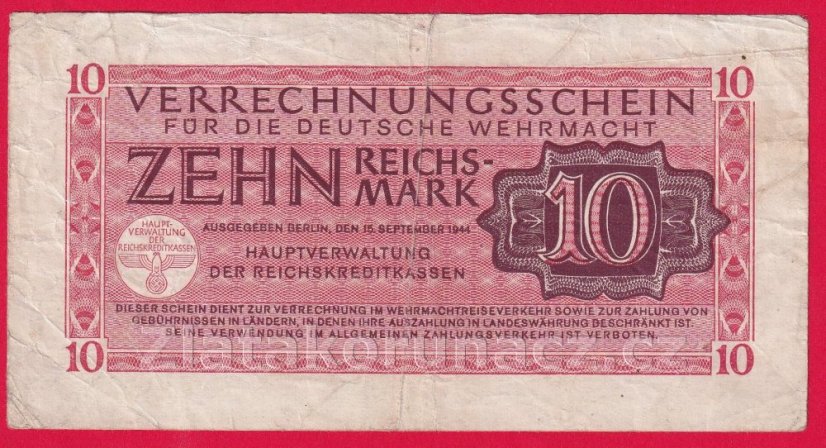 Německo - 10 Reichsmark (wehrmacht) 15.9.1944