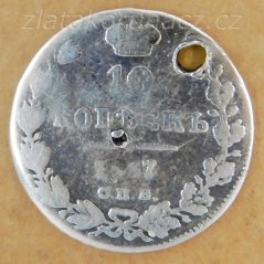 Rusko - 10 kopějka 1837 NG (НГ)