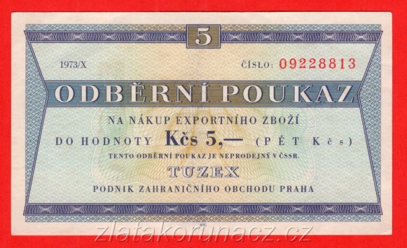 5 Tkčs - Tuzexová poukázka 1973/X