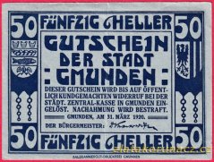 Gmunden - 50 haléřů - 1920 - modrá