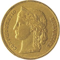 Zlatá mince Švýcarska - 20 Frank 1896 B