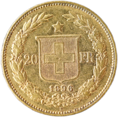 Zlatá mince Švýcarska - 20 Frank 1896 B