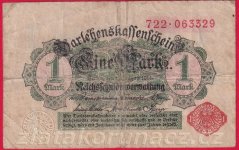 Německo - 1 mark 12.8.1914 - červená pečeť č.722
