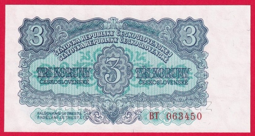 3 Kčs 1953 BT - ruský číslovač