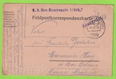 Rakousko-Uhersko - Razítko K.k.Bau-Kompagnie 1/Sch,7, Zensuriert, 9.III.1918