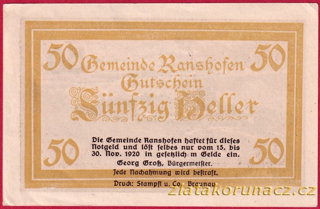 Ranshofen - 50 haléřů - 1920