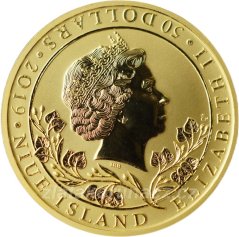 Zlatá uncová mince Český lev 2019 reverse proof - 50 Dollars Niue Island
