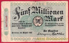 Breslau - 5 miliónů marek - 1923
