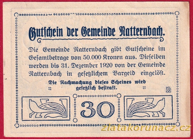 Natternbach - 30 haléřů - 1920