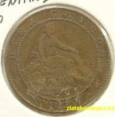 Španělsko - 10 centimos 1870 OM