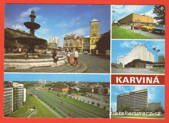 Karviná - náměstí, obch. dům, kino, celk. pohled, rehab. ústav