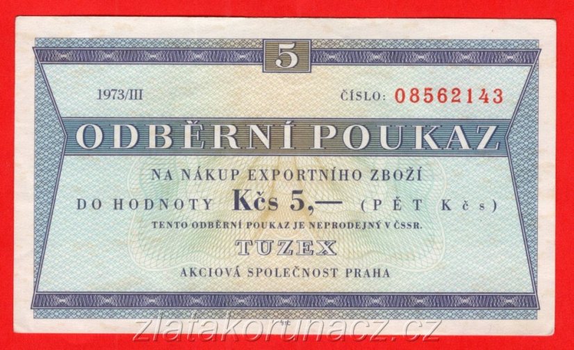 5 Tkčs - Tuzexová poukázka 1973/III