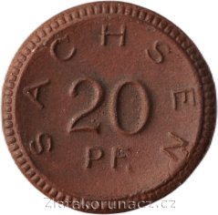 Sasko - 20 pfennig 1921 - porcelán