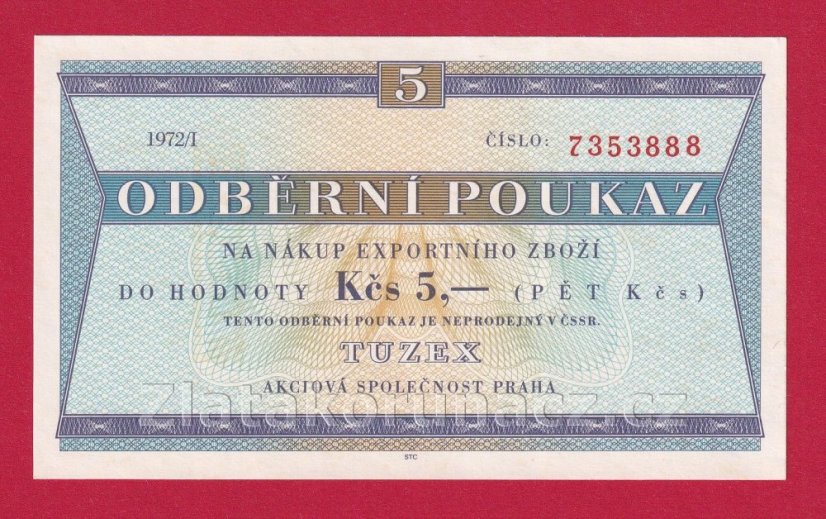 5 Tkčs - Tuzexová poukázka 1972/ I