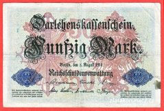 Německo - 50 mark 5.8.1914 - série H -6-m.číslovač