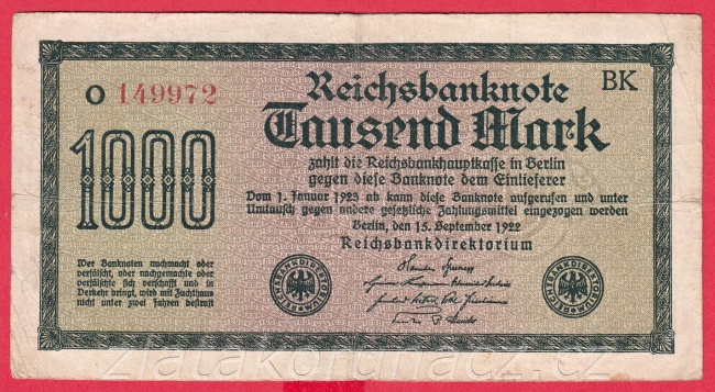 Německo - 1000 mark 15.9.1922 - série O-BK