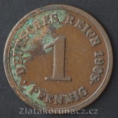 Německo - 1 Reich Pfennig 1908 G