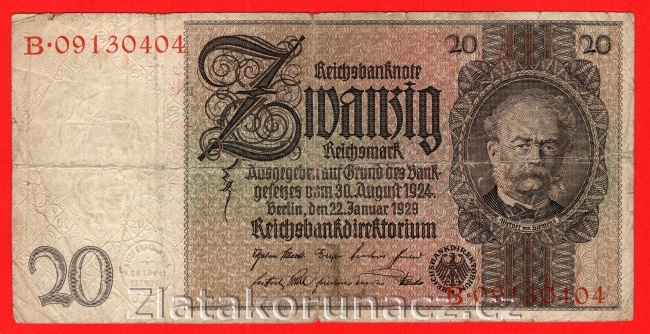Německo - 20 Reichsmark 22.1.1929 - série B-L- 8 m.č.