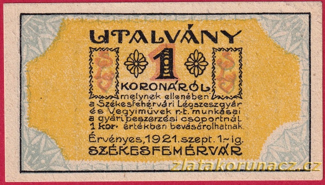 Maďarsko - Székesfehérvár - 1 koruna
