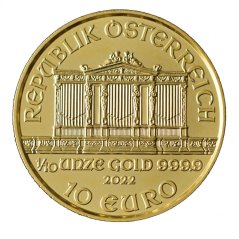 Zlatá mince Rakouska - 1/10 Oz Philharmoniker 2022