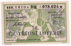 Los - 42 kčs - 58. Československá třídní loterie III. - G r.1948