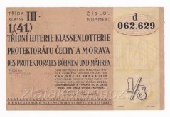 Los - 15 k - 41. Třídní loterie Protektorátu III. - D r.1939