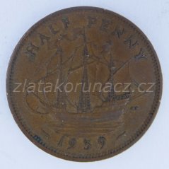 Anglie - 1/2 penny 1939