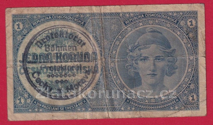 1 koruna b.l.1938/1940  A 040 - ruční přetisk