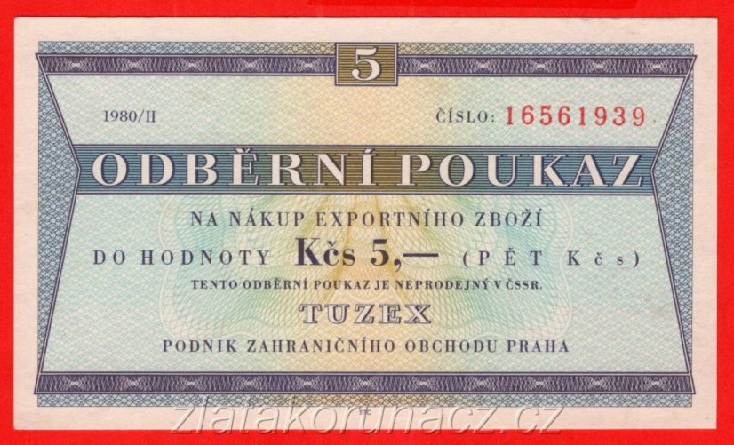 5 Tkčs - Tuzexová poukázka 1980/II