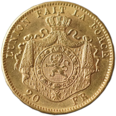 Zlatá mince Belgie - 20 Frank 1874