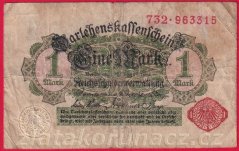 Německo - 1 mark 12.8.1914 - červená pečeť č.732
